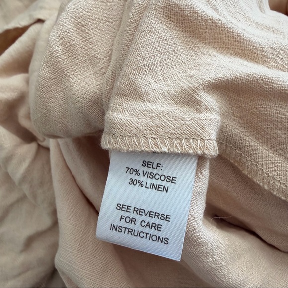 Aakaa Linen Blend Beige Button-Up Belted Tie Waist Long Sleeve Dress Small NWT - Picture 5 of 5